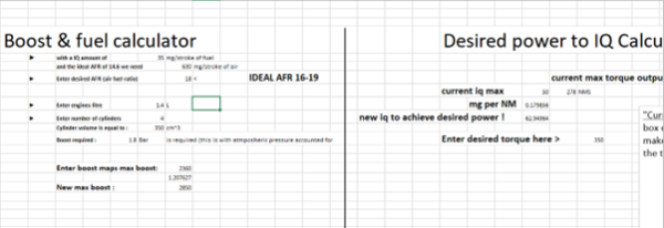 Excel AFR(air fuel ration) & boost tuning calculator